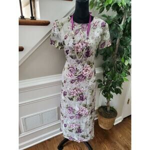 Dani Max Women Gray Floral Polyester Round Neck Short Sleeve Long Maxi Dress 10